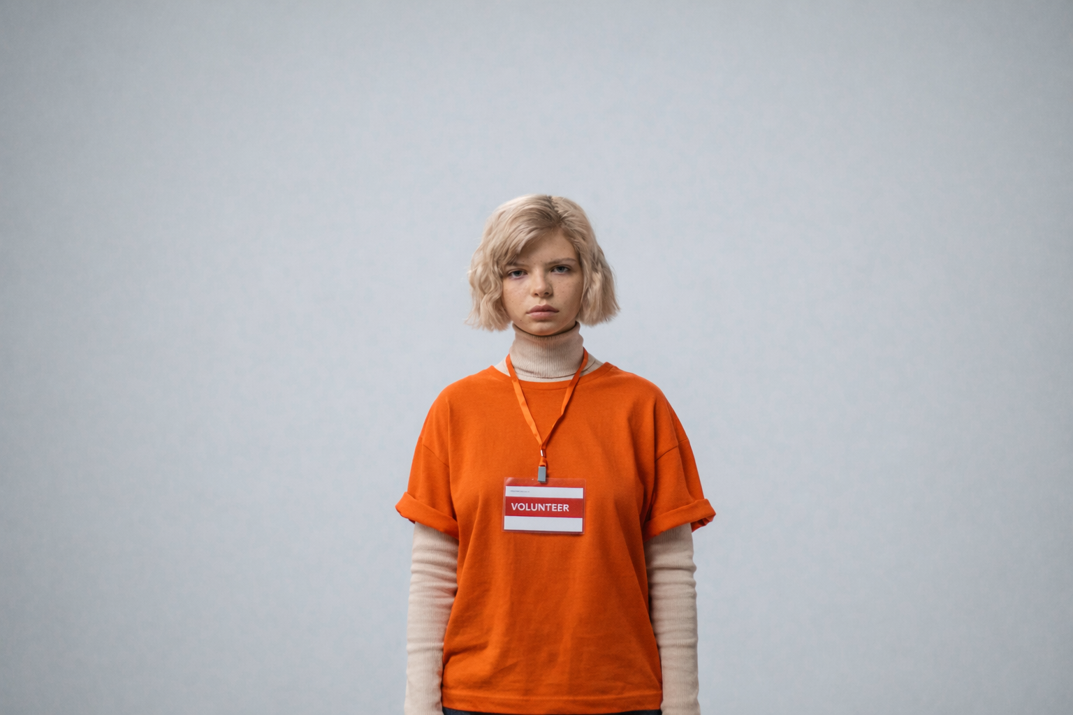 Volunteer wearing a name badge